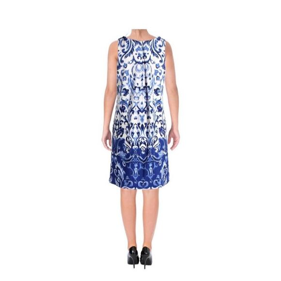 Lauren Ralph Lauren Sleeveless Floral Print Blue/white Sheath Dress Size 8 G13 - Picture 3 of 12